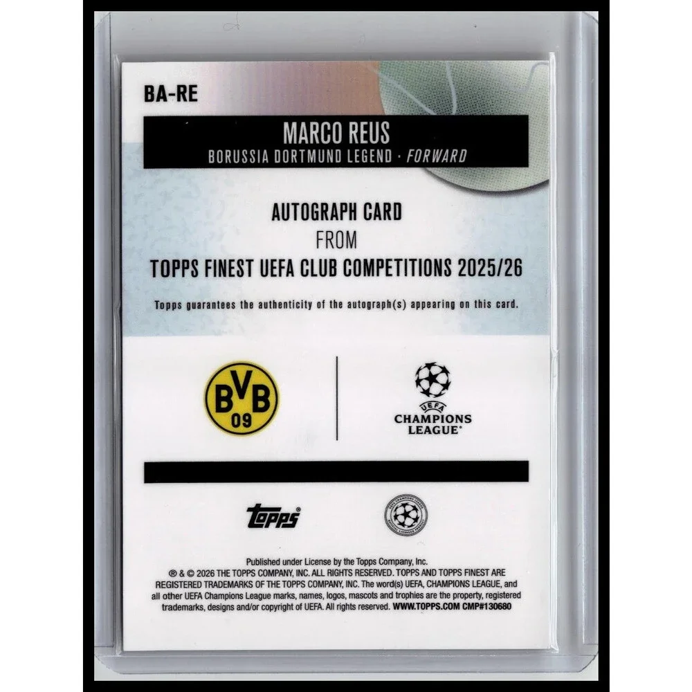 MARCO REUS 2025-26 TOPPS FINEST UEFA ORANGE WAVE 10/25 REFRACTOR AUTO #BA-RE